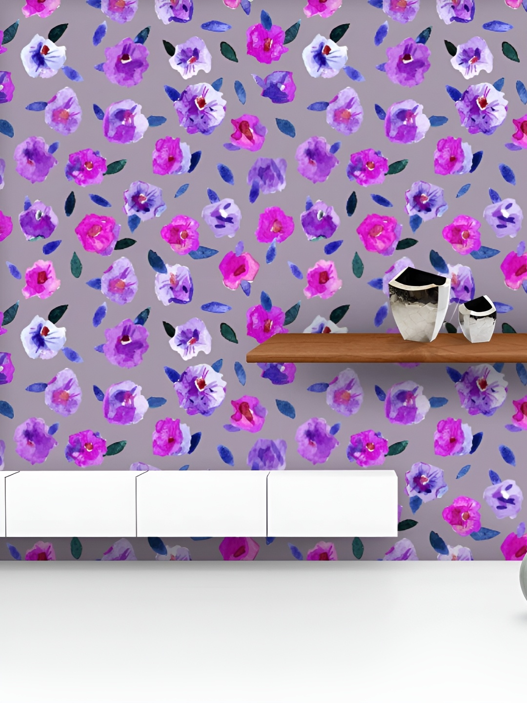 

ArtzFolio Printed UV-Resistant Anti-Bacterial Watercolor Flowers And Leaves Peel & Stick Wallpaper, Multi