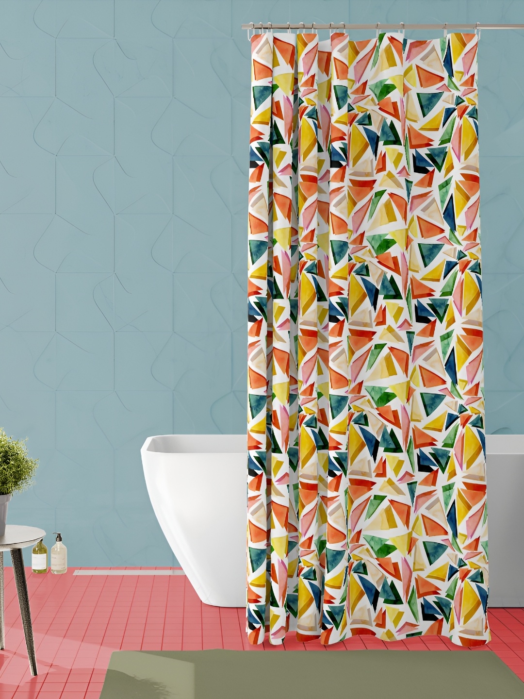 

ArtzFolio White & Orange Geometric Printed Waterproof Shower Curtain