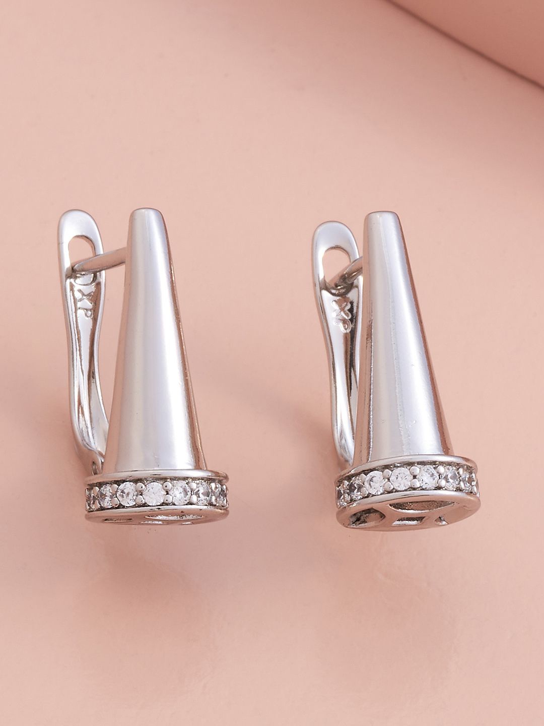 

Kushal's Fashion Jewellery Rhodium-Plated Zircon Stone Studded Contemporary Studs, Silver