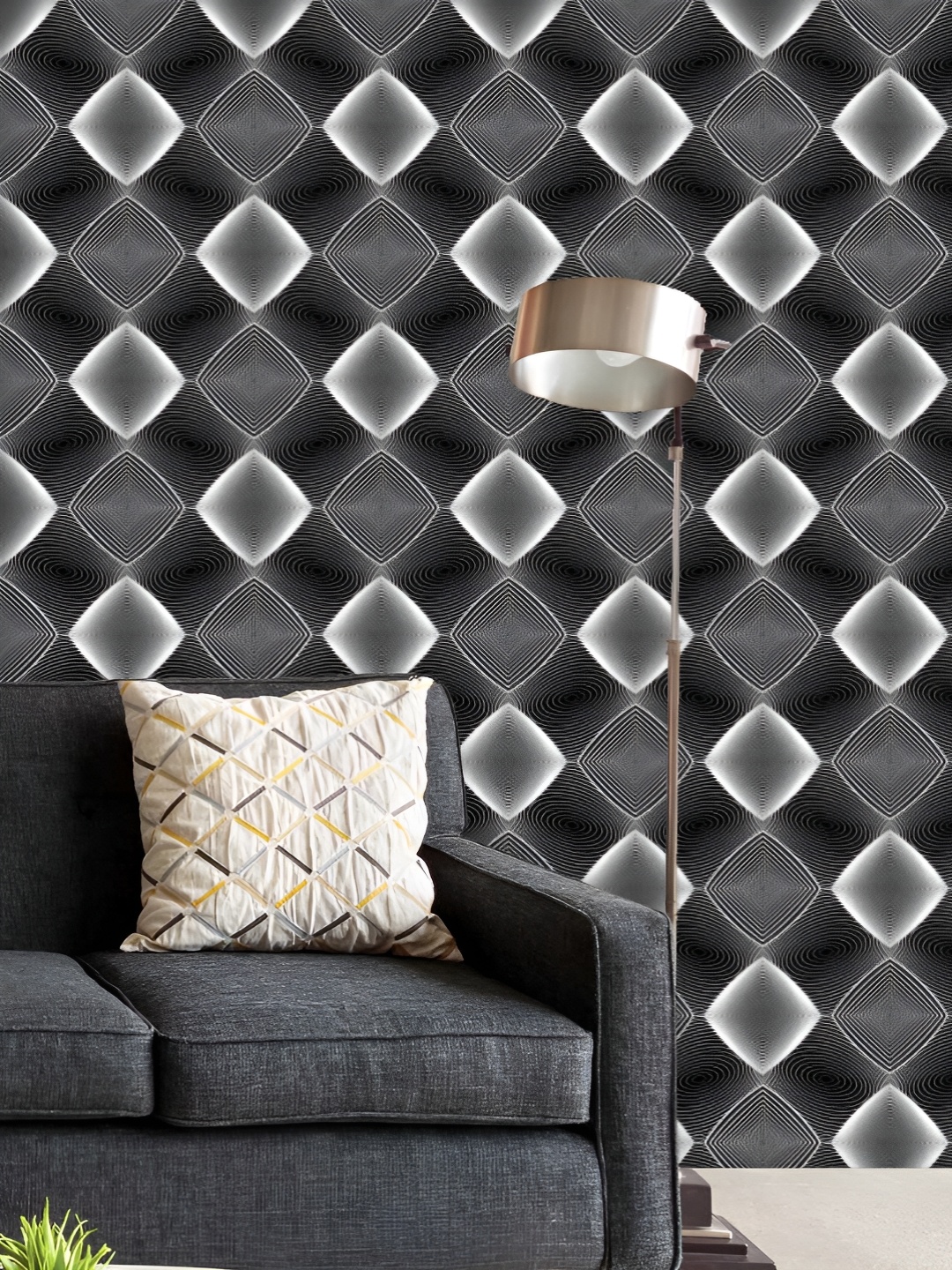 

ArtzFolio Printed UV-Resistant Anti-Bacterial Monochrome Diamond Peel & Stick Wallpaper, Multi