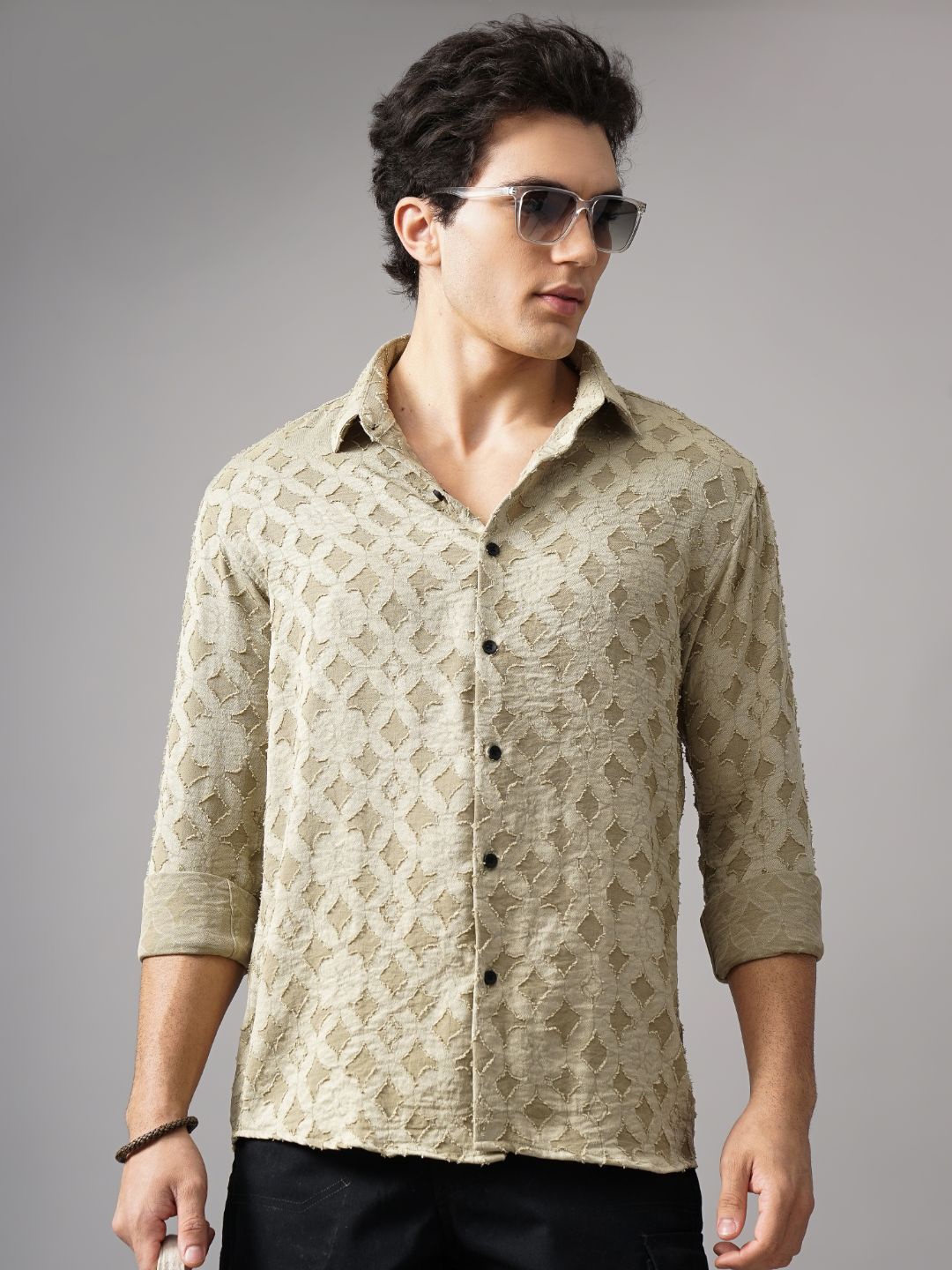 

PAUL STREET Men Relaxed Spread Collar Textured Relaxed Fit Casual Shirt, Green