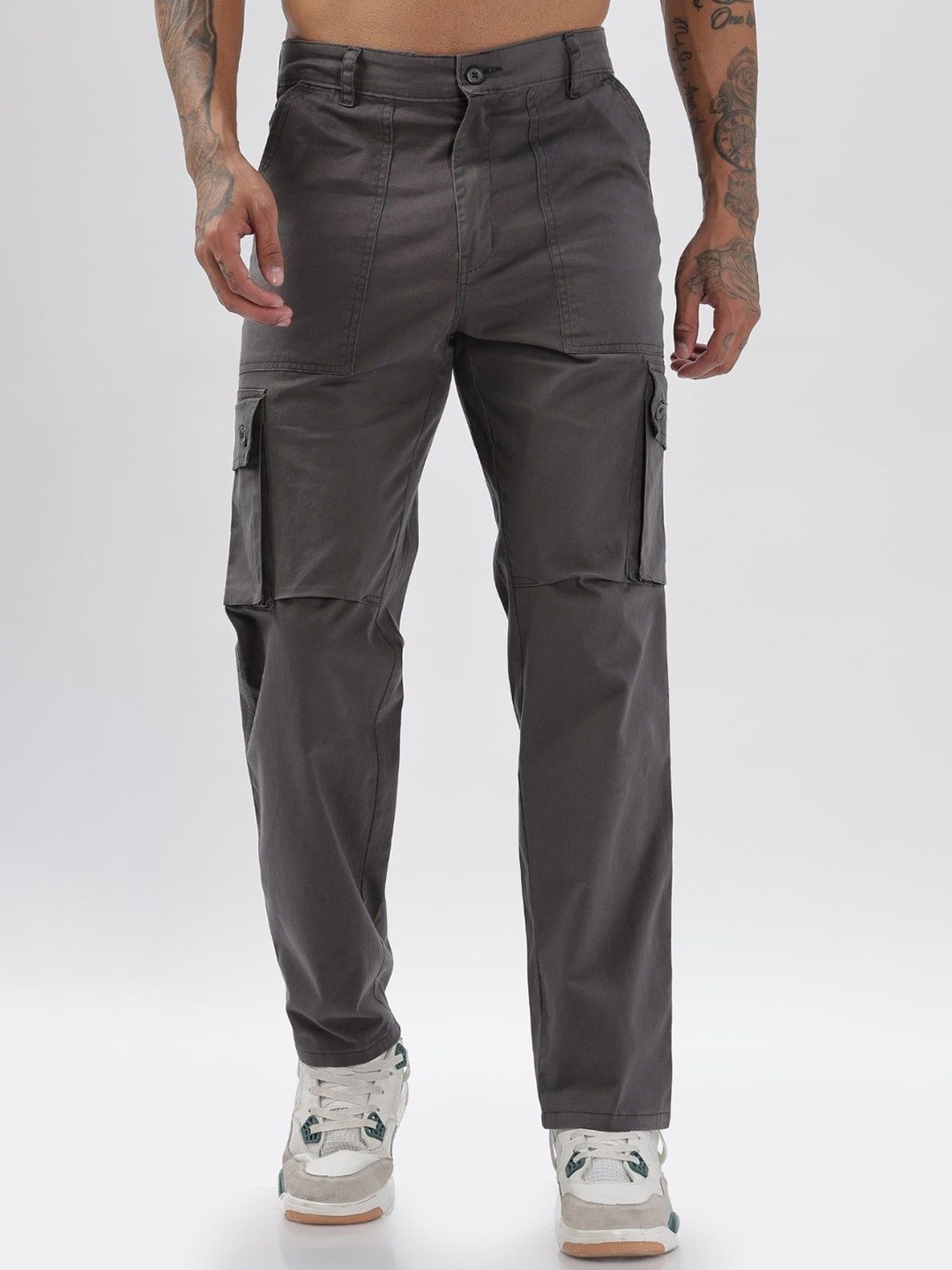 

TBS- THE BARGAIN STREET Men Smart Straight Fit Cargos Trousers, Grey