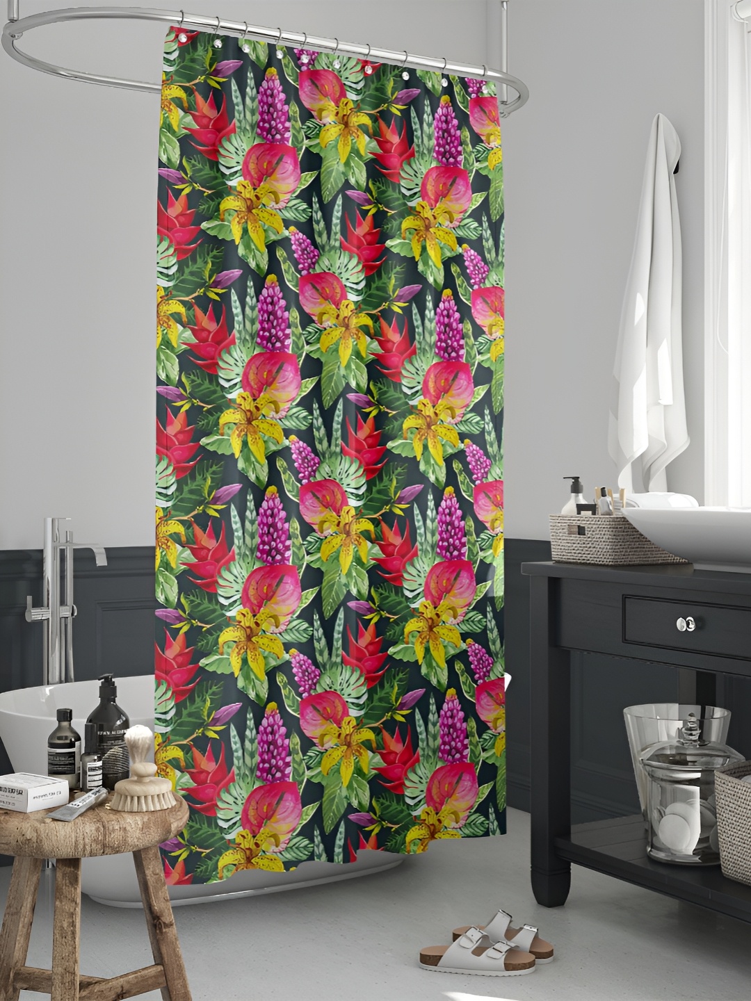 

ArtzFolio Green & Red Printed Waterproof Shower Curtain