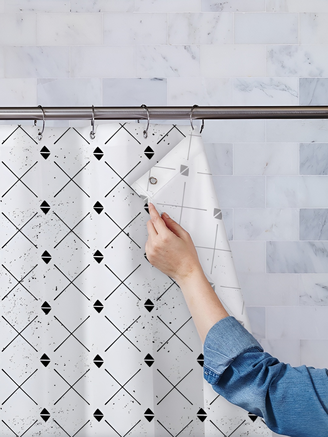 

ArtzFolio White & Black Printed Waterproof Shower Curtain