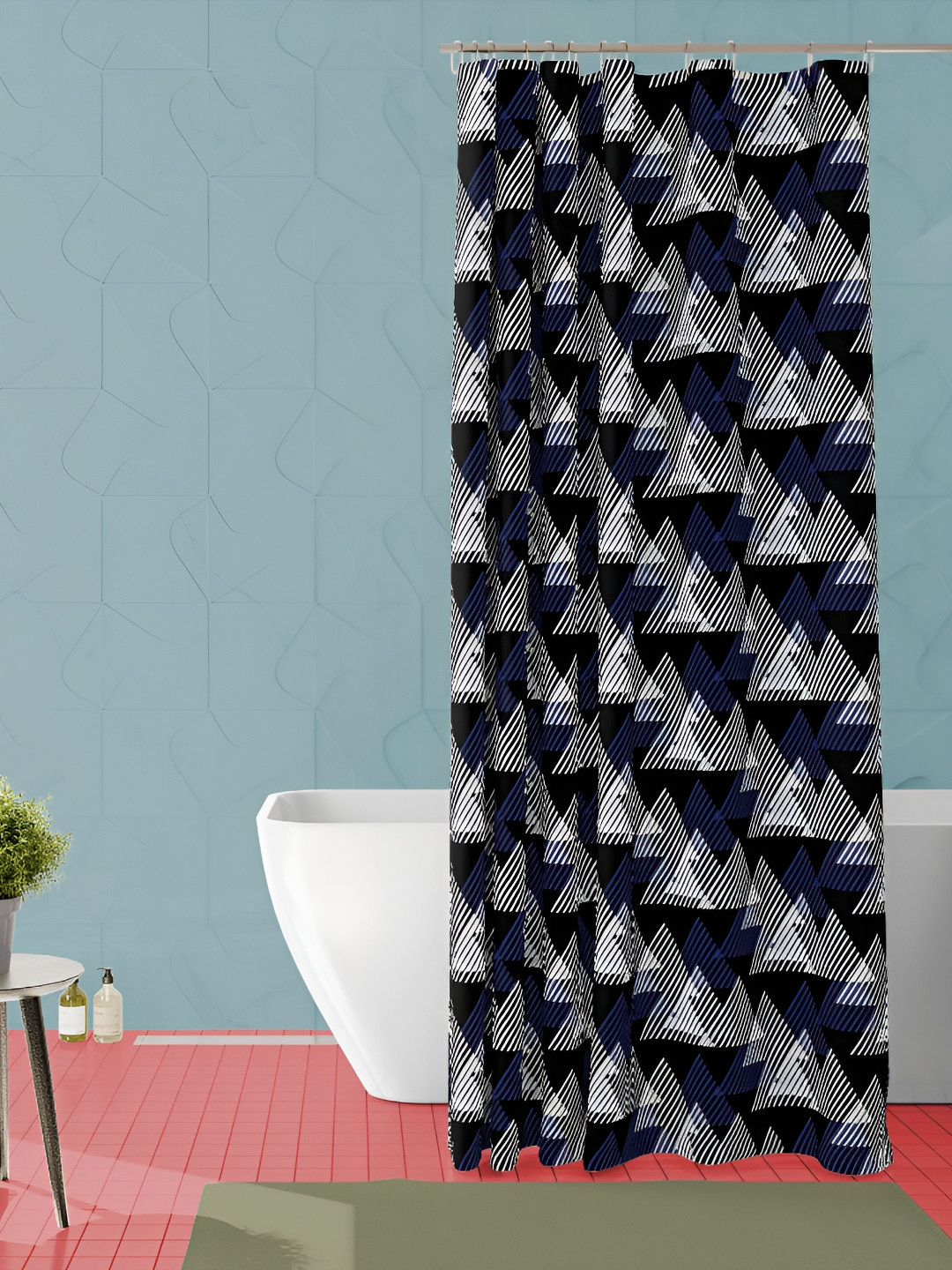 

ArtzFolio White & Blue Printed Waterproof Shower Curtain