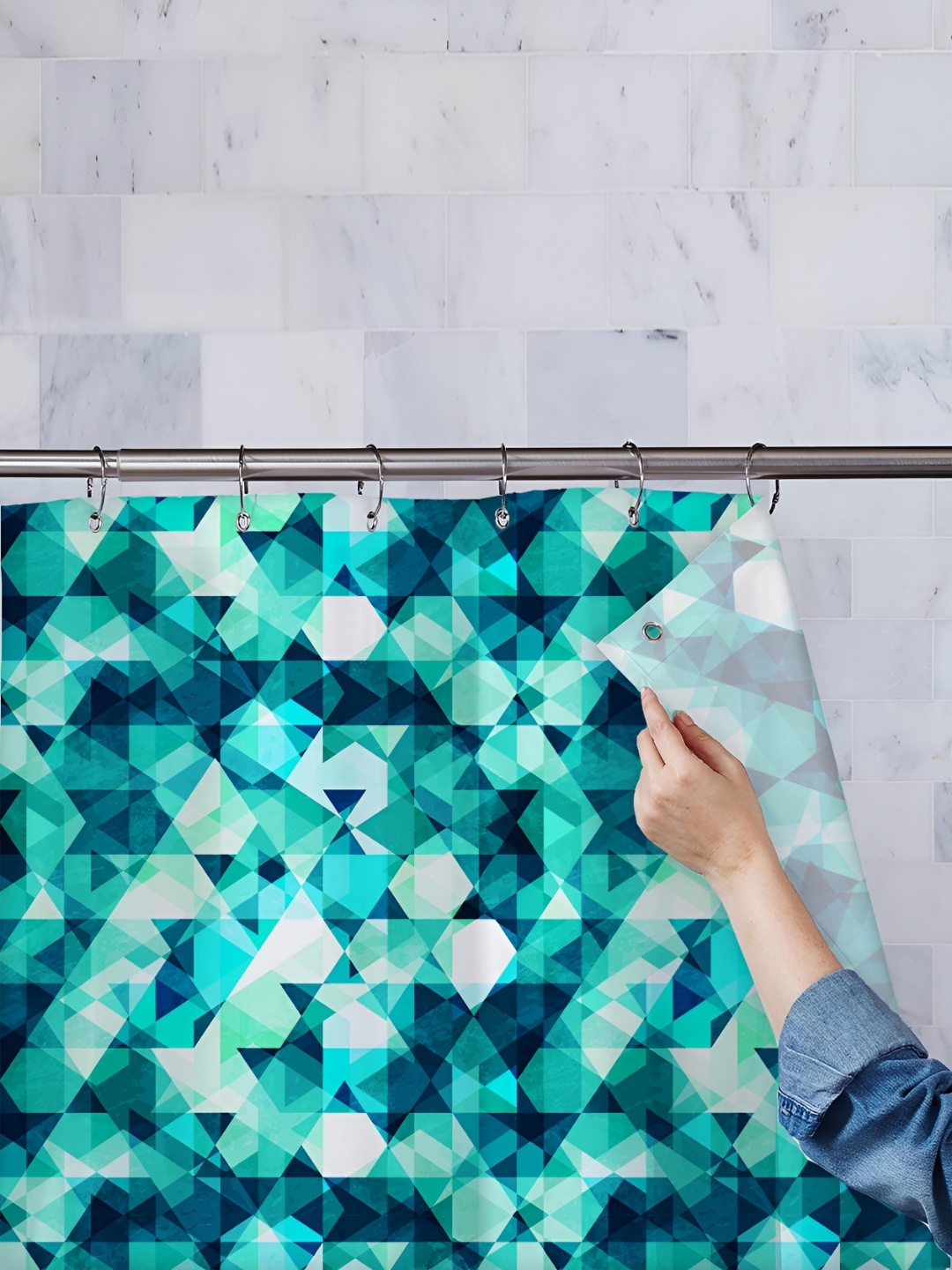 

ArtzFolio Green & White Printed Waterproof Shower Curtains