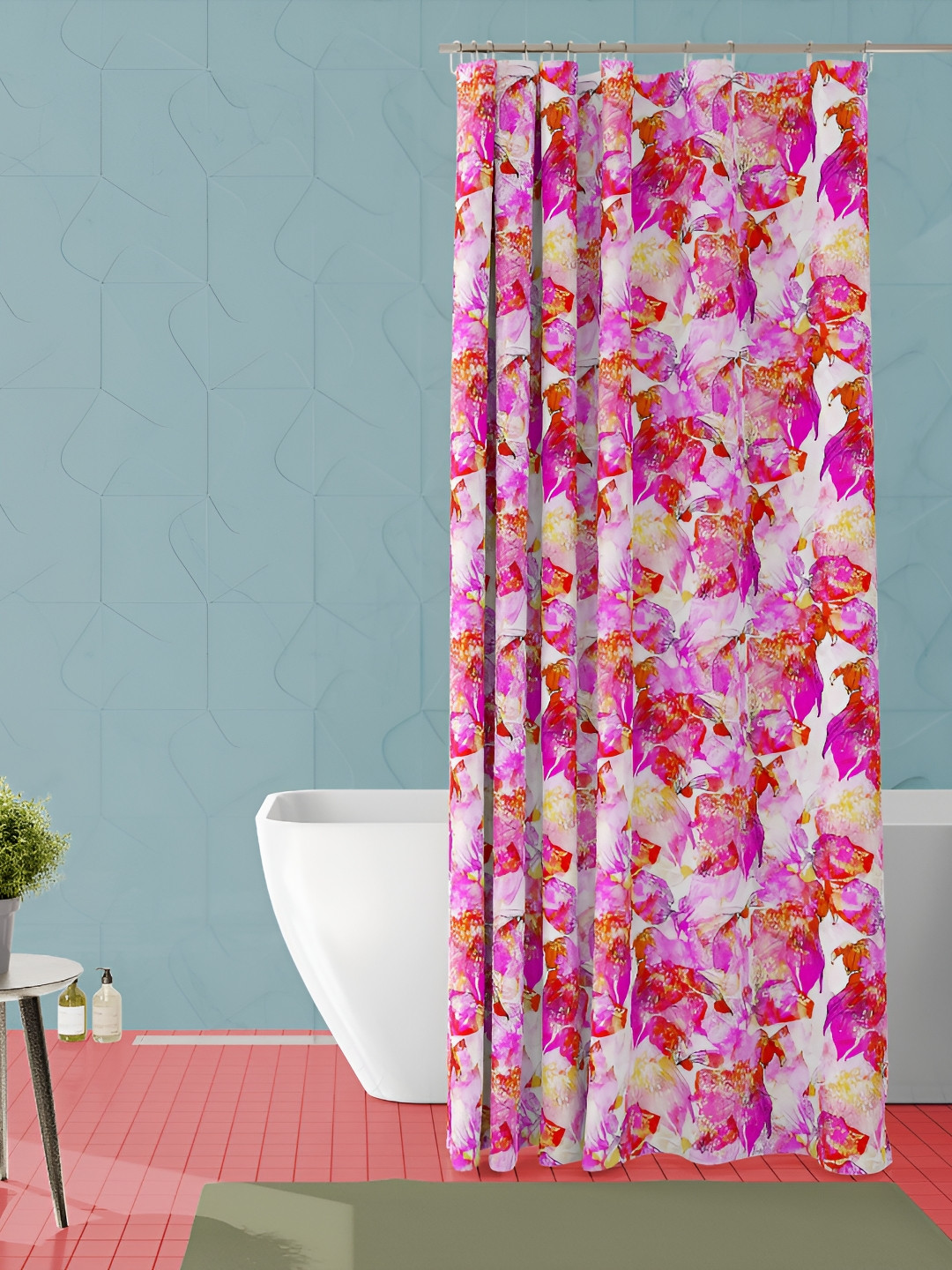 

ArtzFolio Pink & White Floral Printed Waterproof Shower Curtain