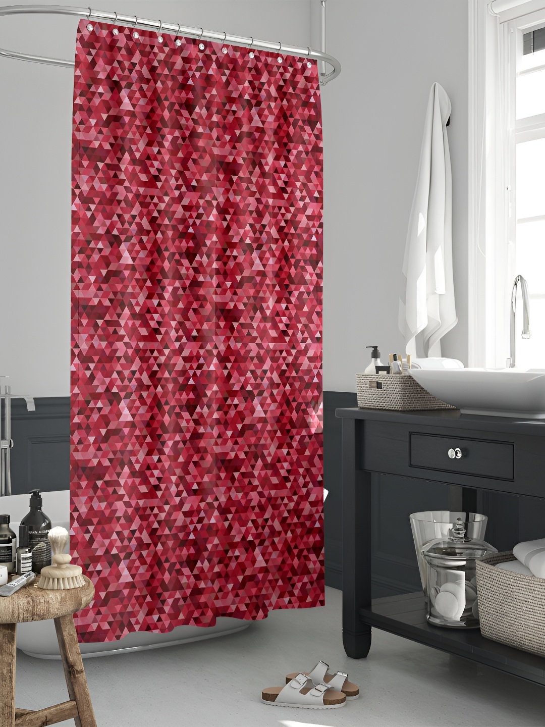 

ArtzFolio Red & White Geometric Printed Waterproof Shower Curtain