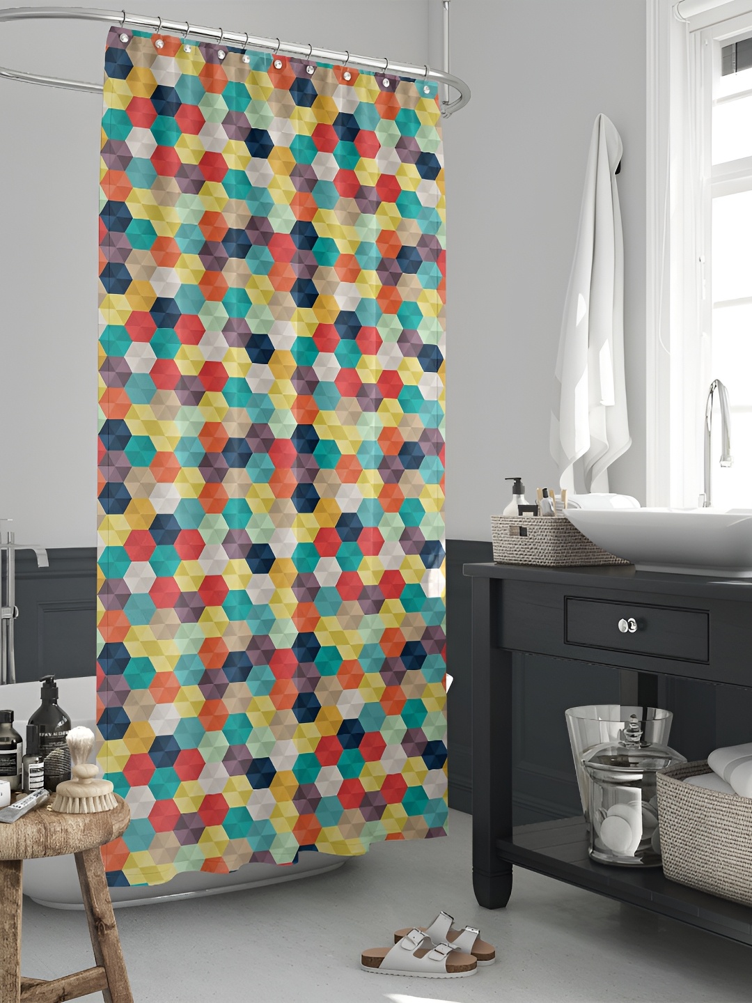 

ArtzFolio Blue & Yellow Printed Water Proof Shower Curtain