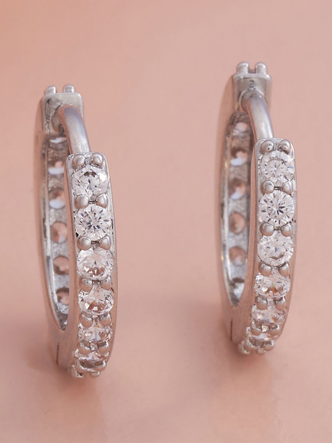 

Kushal's Fashion Jewellery Rhodium-Plated Zircon Studded Circular Hoop Earrings, Silver