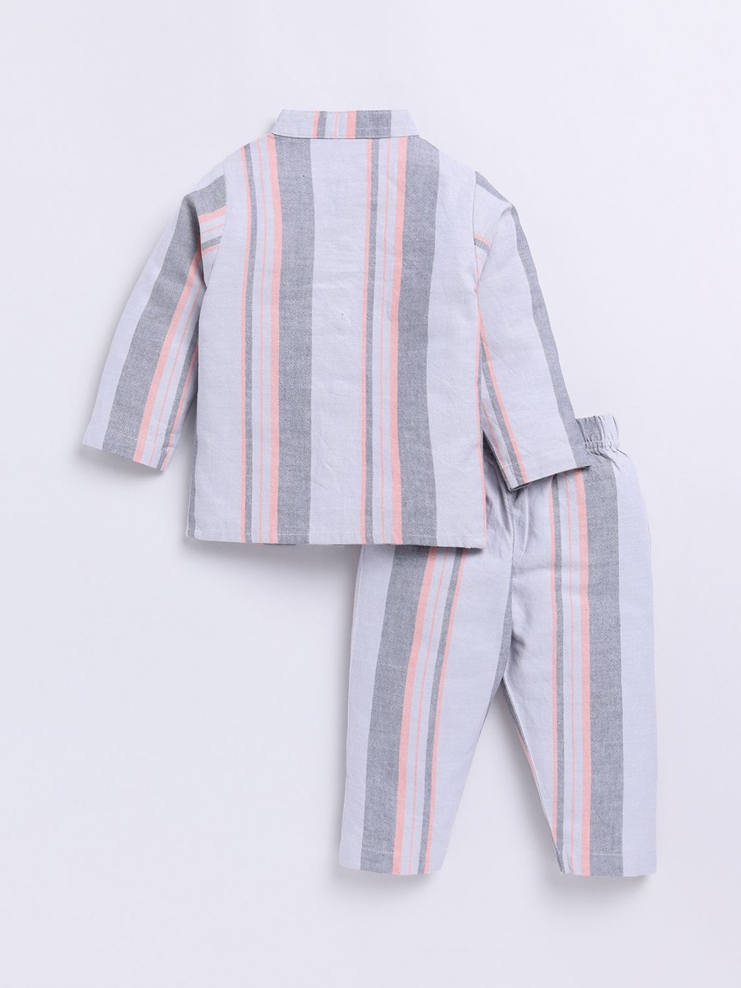 

Clt.s Kids Striped Mandarin Collar Pure Cotton Night Suit, Orange