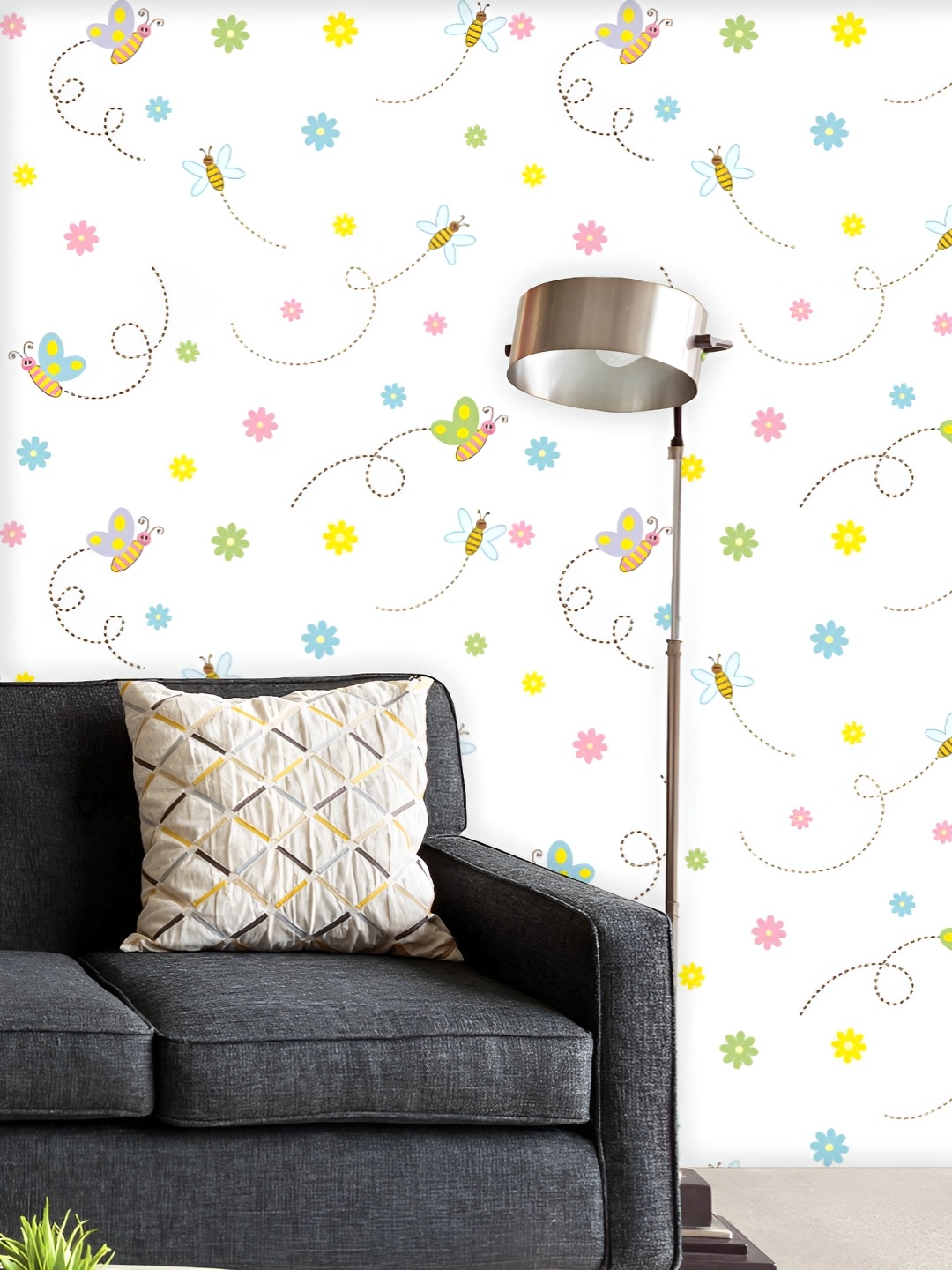 

ArtzFolio Printed UV-Resistant Anti-Bacterial Cute Insects And Flowers Peel & Stick Wallpaper, Multi