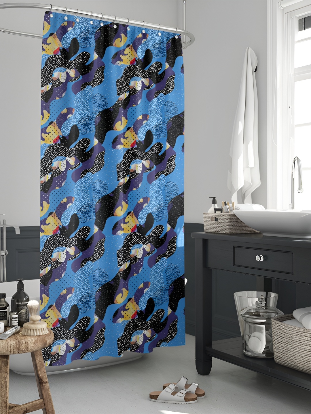 

ArtzFolio Blue & Black Printed Waterproof Shower Curtains