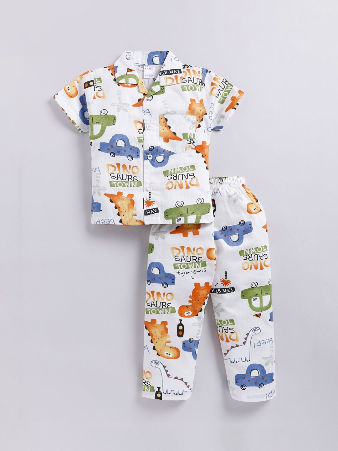 

NAUTI KIDZ Boys Printed Pure Cotton Night suit, White