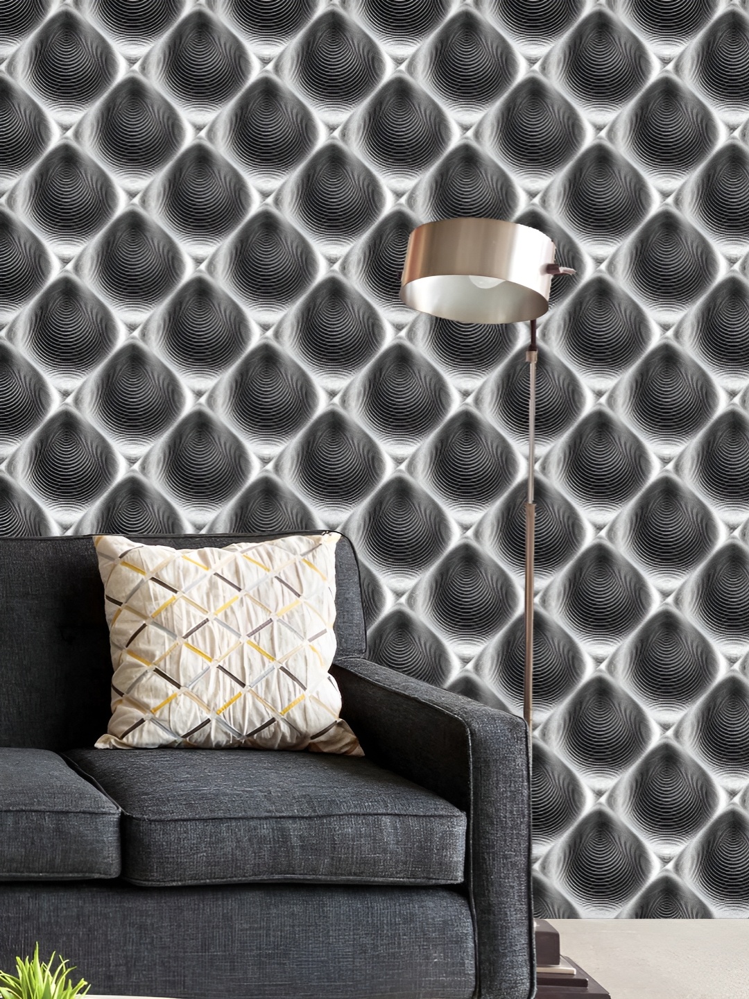 

ArtzFolio Printed UV-Resistant Anti-Bacterial Monochrome Cone IllusionPeel & Stick Wallpaper, Multi