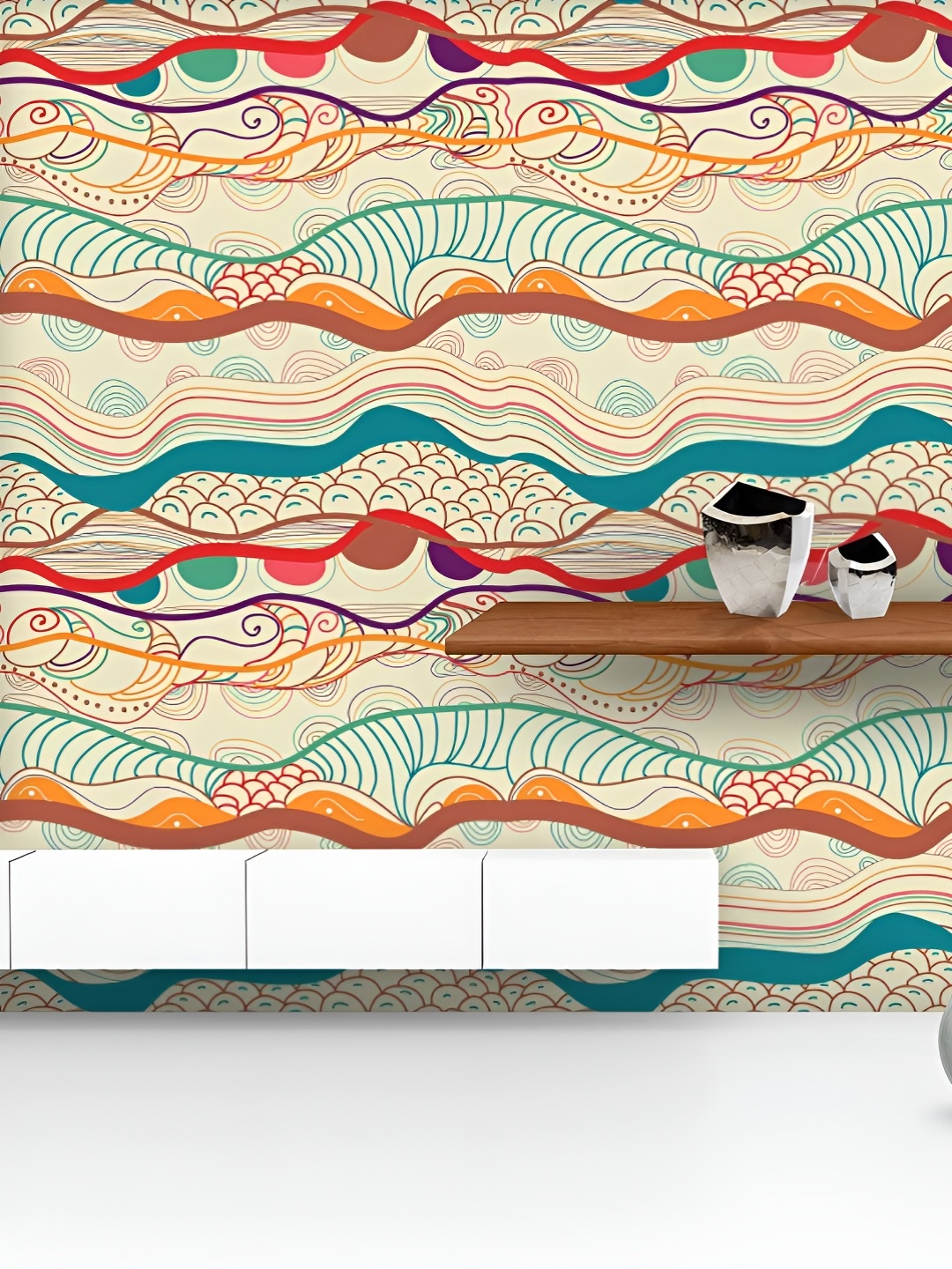 

ArtzFolio Printed UV-Resistant Anti-Bacterial Waves DrawingPeel & Stick Wallpaper, Multi