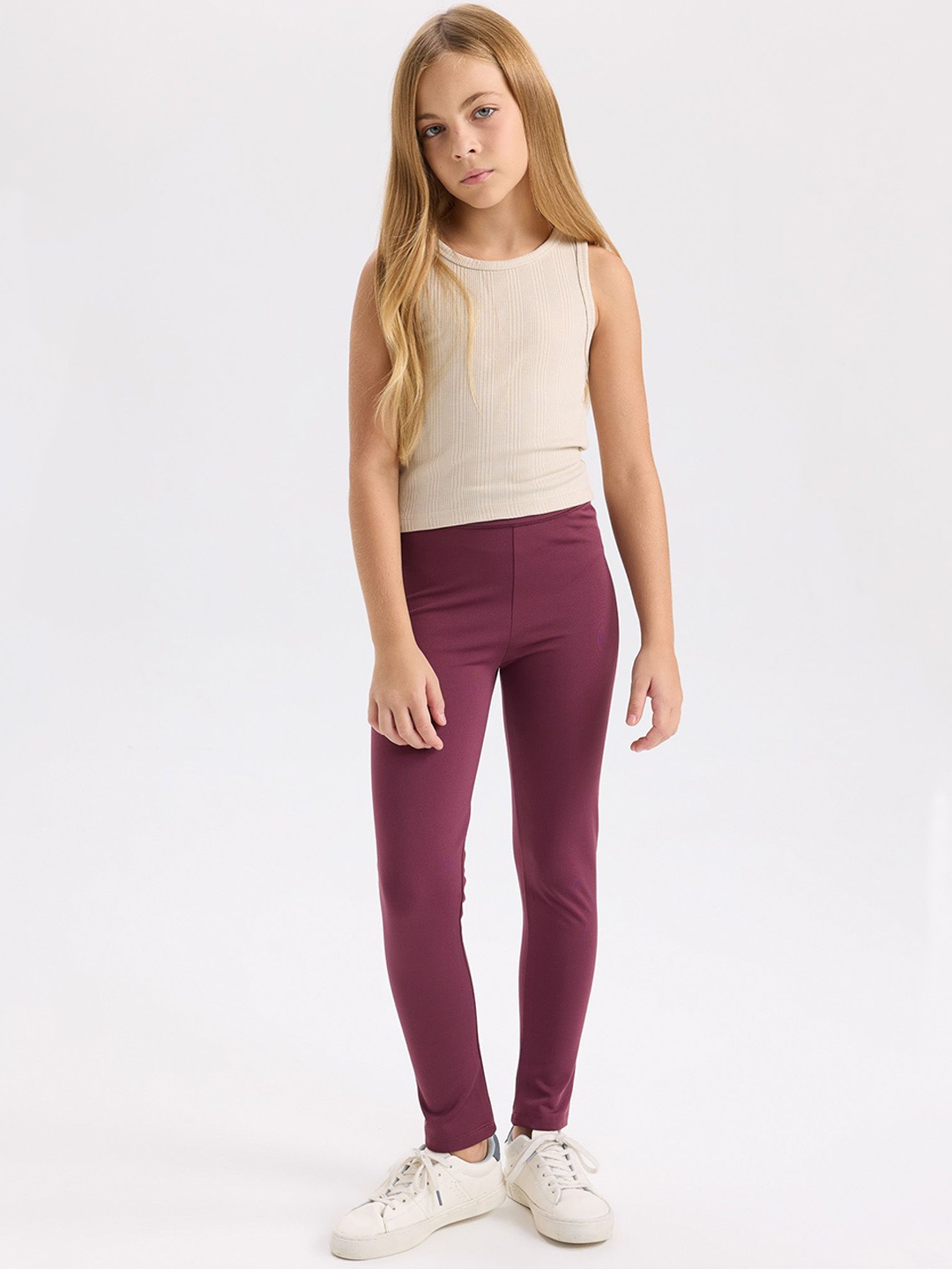 

DeFacto Girls Mid-Rise Ankle-Length Leggings, Purple
