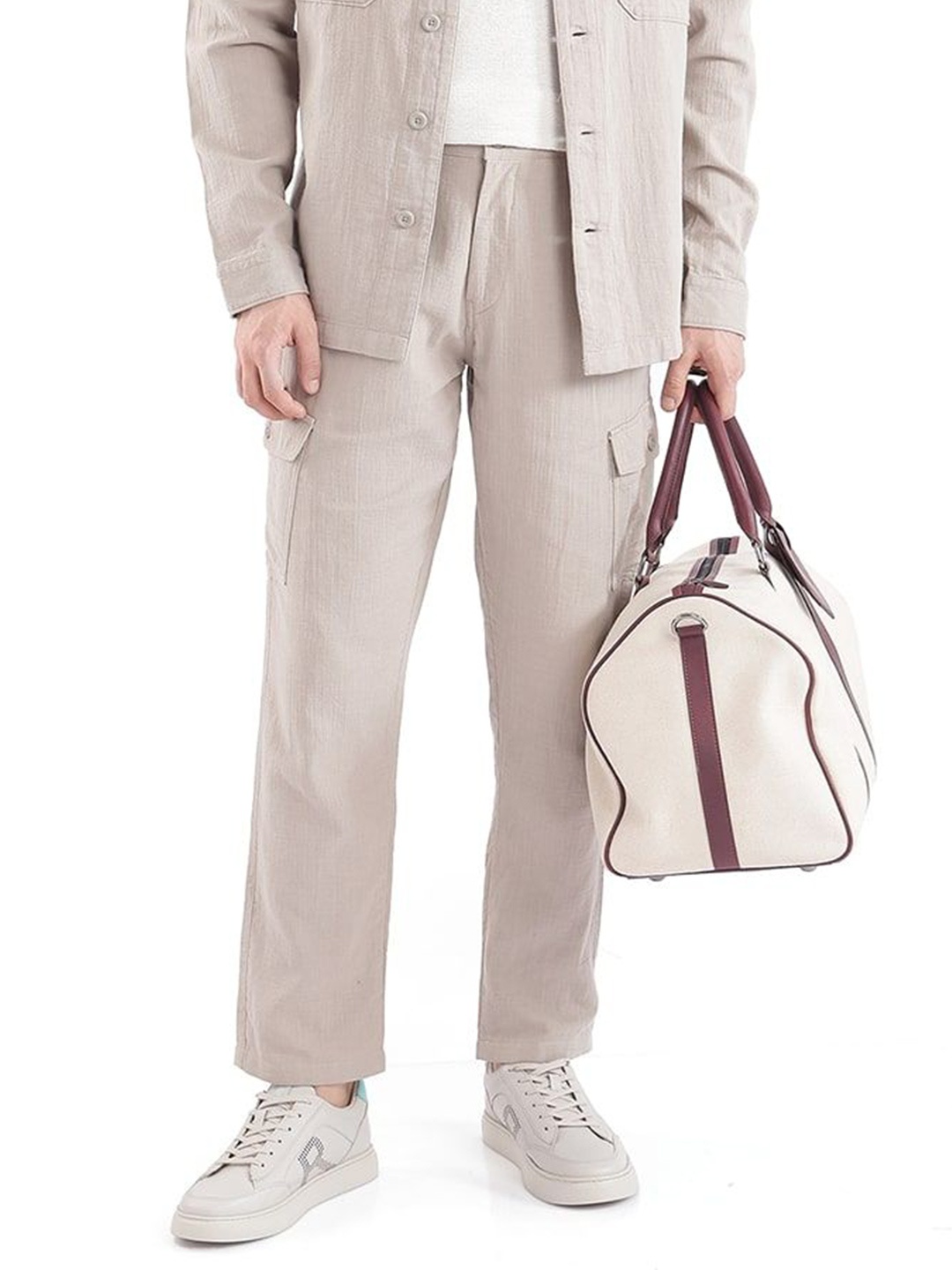 

RARE RABBIT Men Loose Fit Cotton Cargo Trouser, Beige