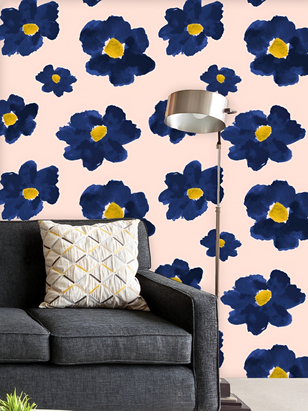 

ArtzFolio Printed UV-Resistant Anti-Bacterial Blue Flowers Pattern Peel & Stick Wallpaper, Multi