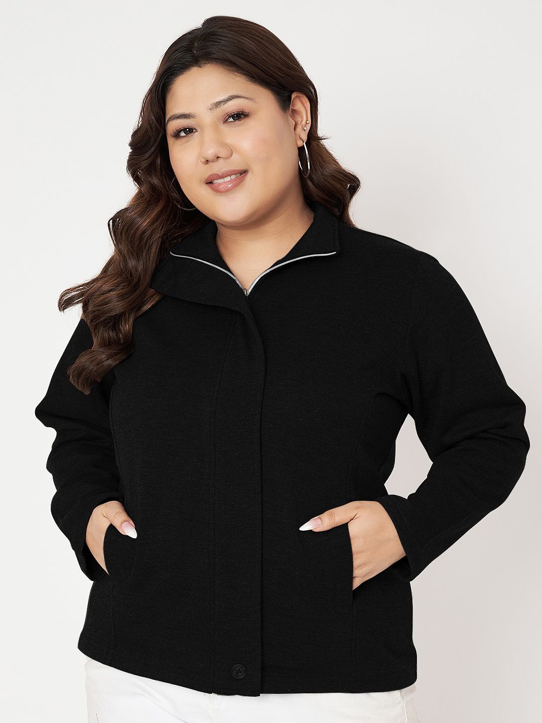 

BRINNS Shirt Collar Front-Open Sweatshirt, Black