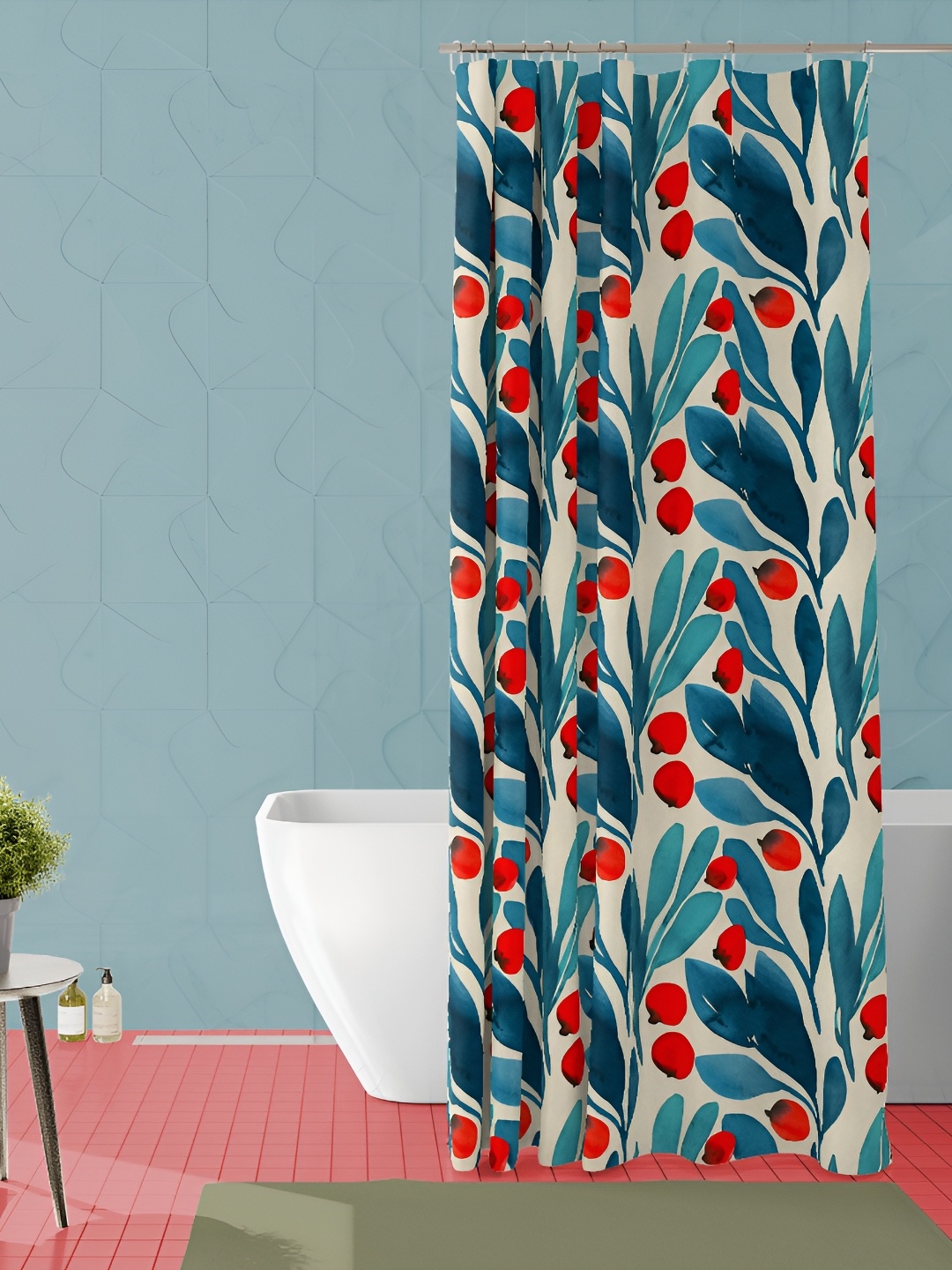 

ArtzFolio Green and Red Floral Printed Waterproof Shower Curtain