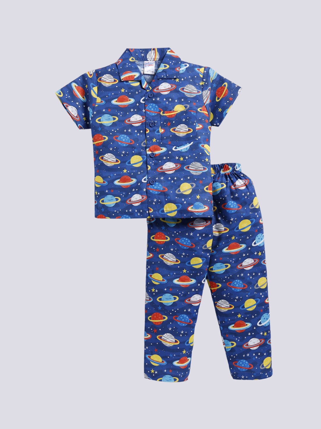 

NAUTI KIDZ Boys Pure Cotton Printed Shirt & Pyjamas Night suit, Blue