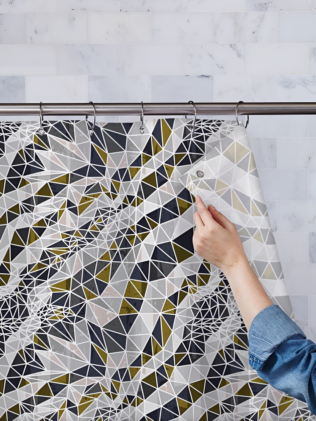 

ArtzFolio Black & Grey Printed Waterproof Shower Curtain