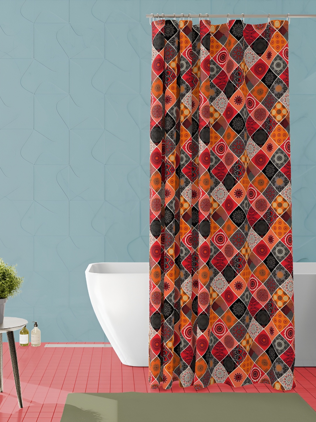 

ArtzFolio Orange & Black Printed Waterproof Shower Curtain