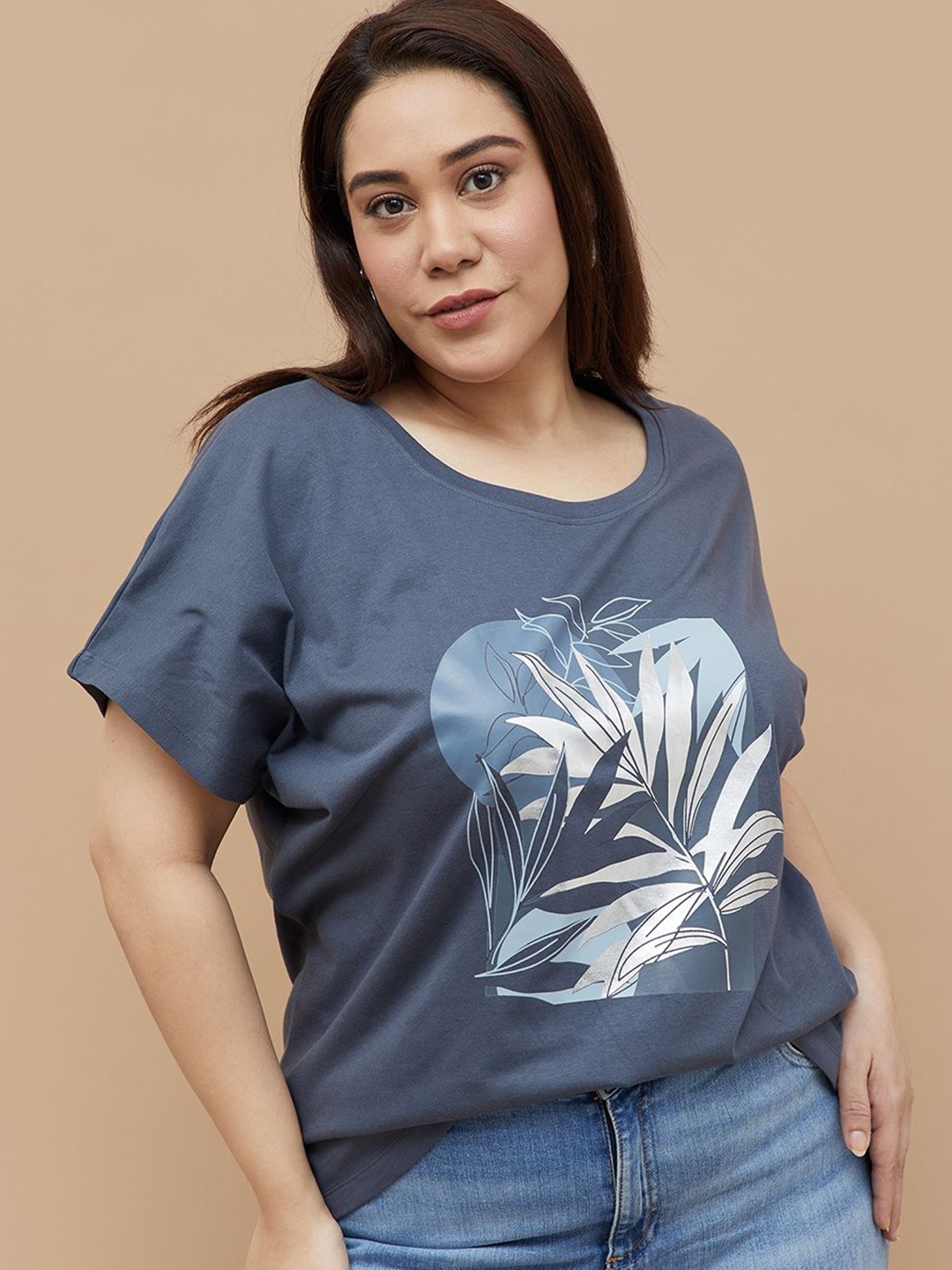 

Nexus by Lifestyle Women Plus Size Graphic Printed Cotton Tshirts, Grey