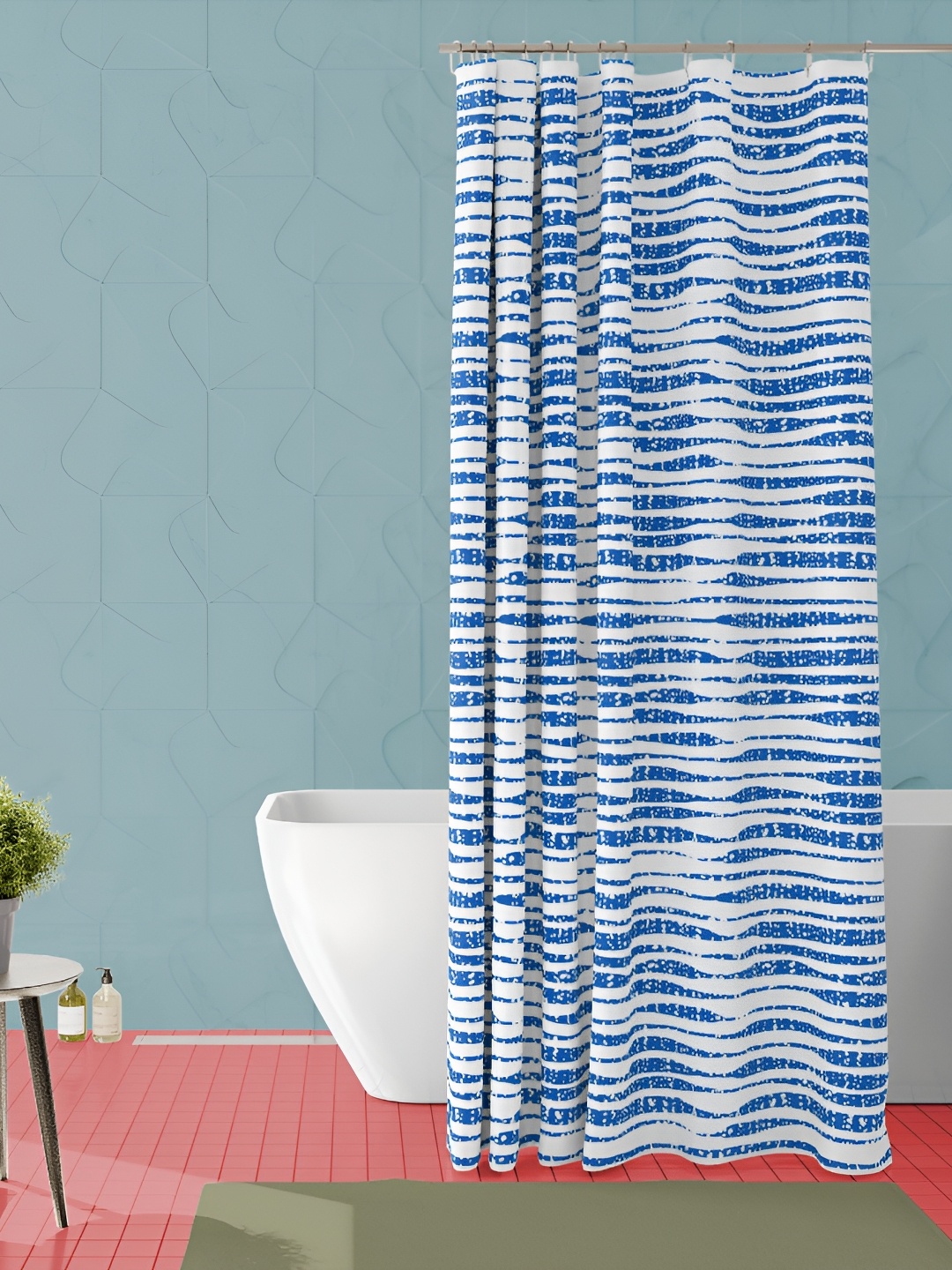 

ArtzFolio White & Blue Abstract Printed Waterproof Shower Curtain