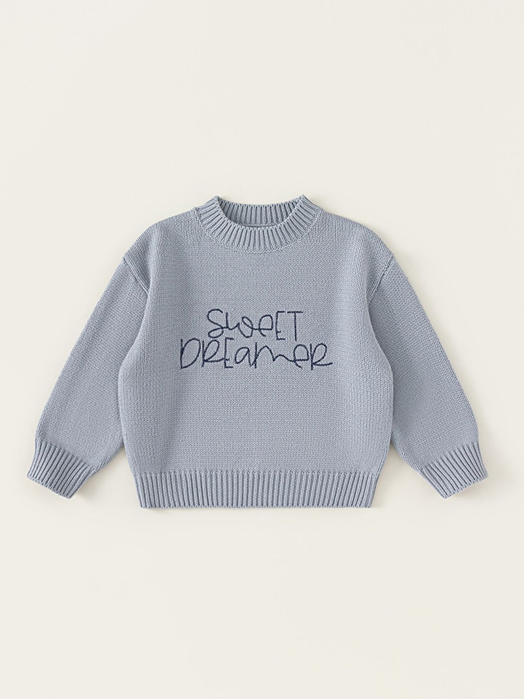 

LULU & SKY Girls Typography Printed Pure Cotton Pullover, Grey