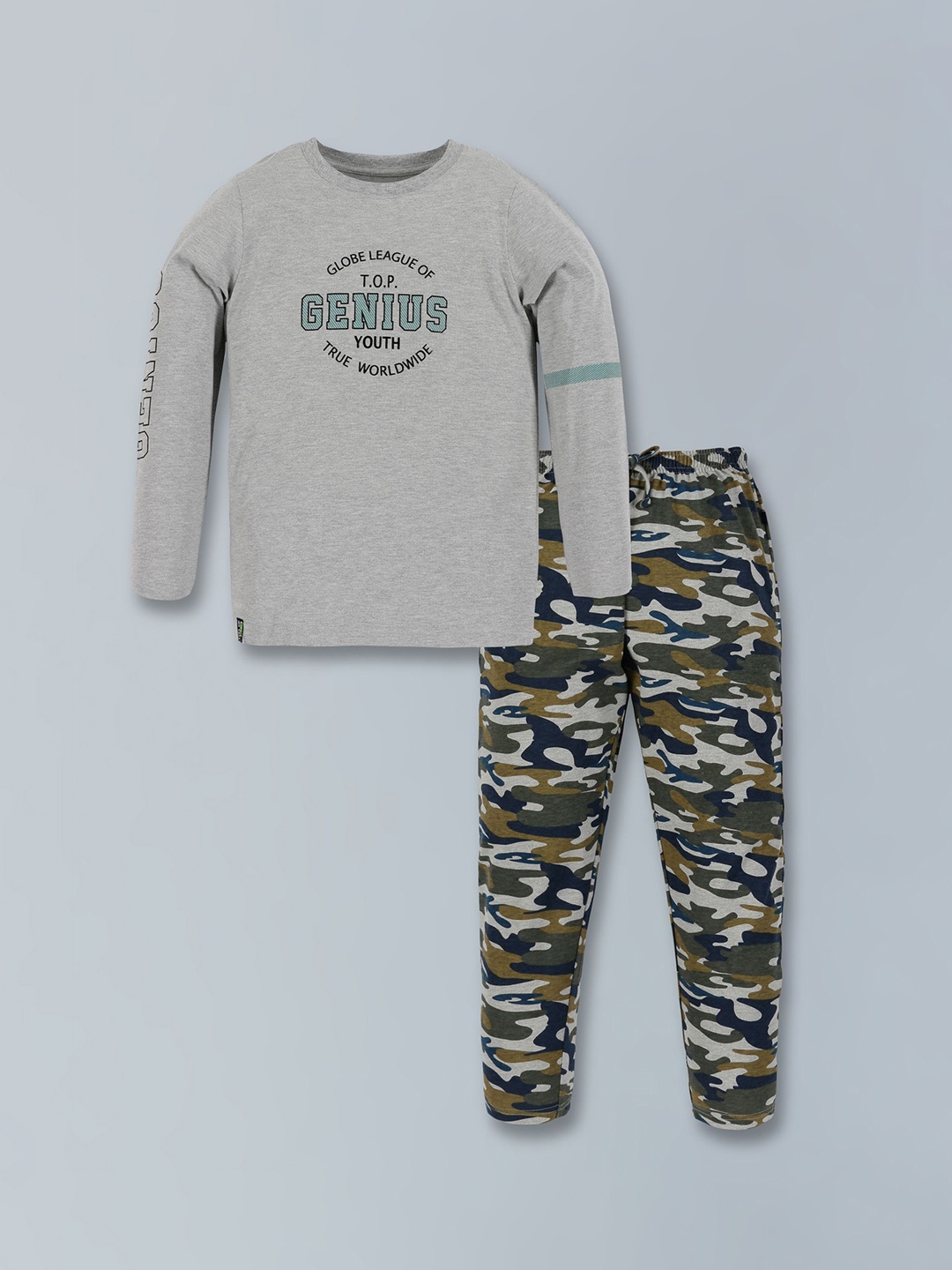 

3PIN Boys Pure Cotton Camouflage Printed Night suit, Green