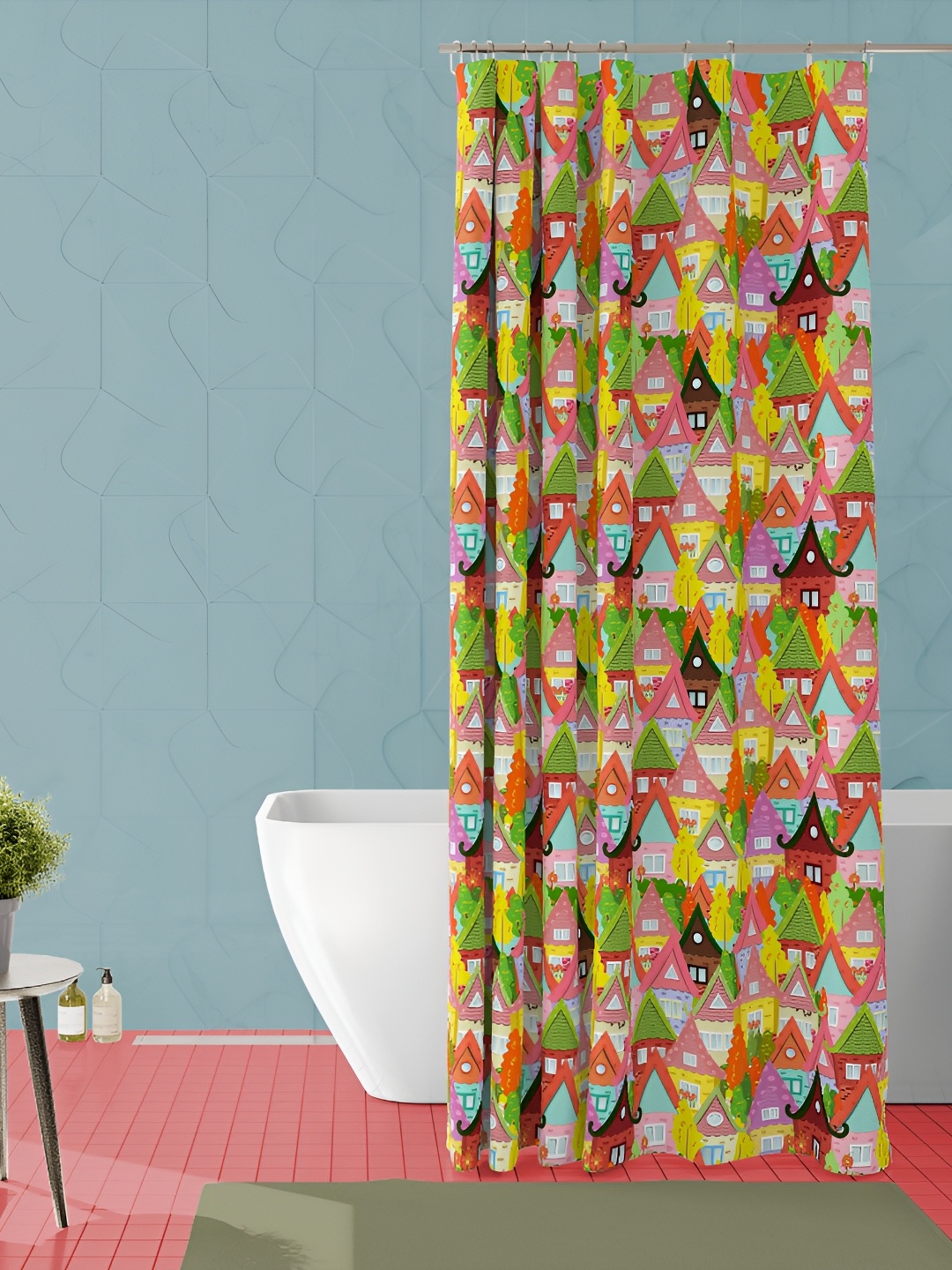 

ArtzFolio Green & Pink Printed Waterproof Shower Curtain