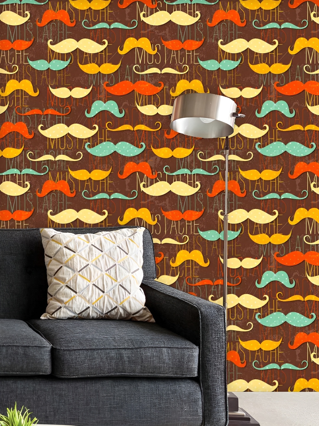 

ArtzFolio Printed UV-Resistant Anti-Bacterial Vintage Mustache Peel & Stick Wallpaper, Multi