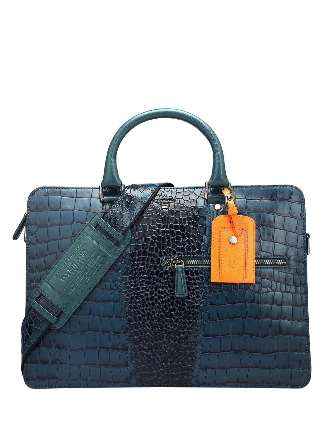 

Da Milano Unisex Textured Leather Laptop Bag, Blue