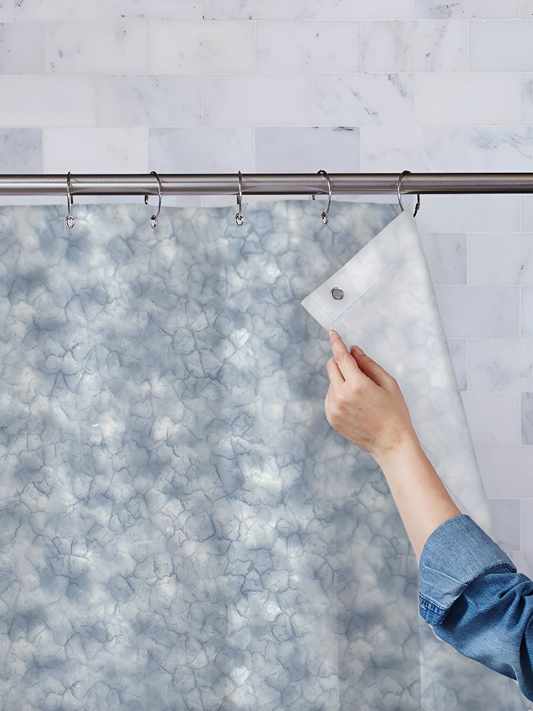 

ArtzFolio White & Grey Printed Water Proof Shower Curtain