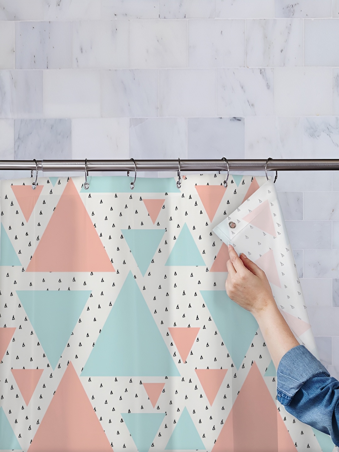 

ArtzFolio White & Pink Geometric Printed Waterproof Shower Curtain