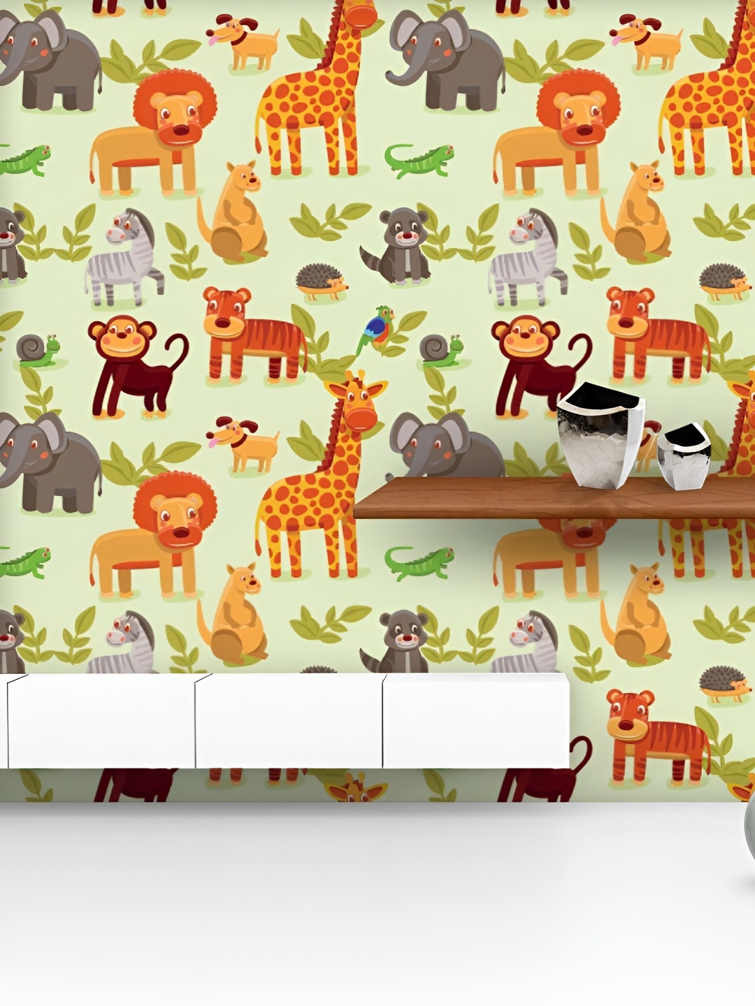 

ArtzFolio Printed UV-Resistant Anti-Bacterial Cartoon Animals Peel & Stick Wallpaper, Multi