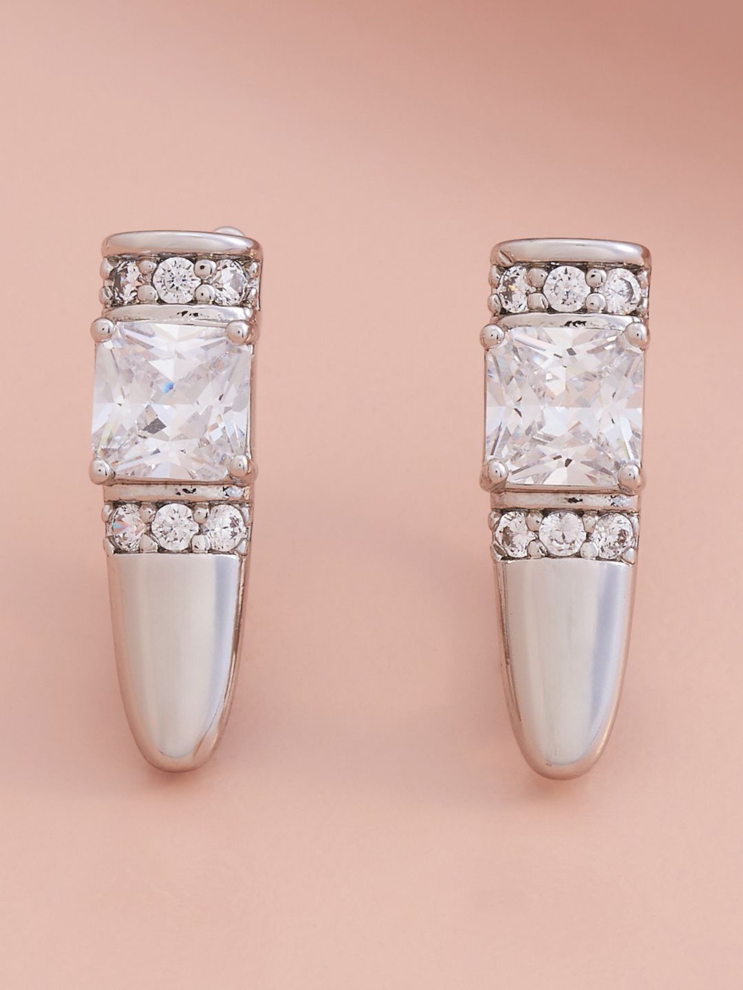 

Kushal's Fashion Jewellery Rhodium-Plated Zircon Studded Classic Hoop Earrings, Silver