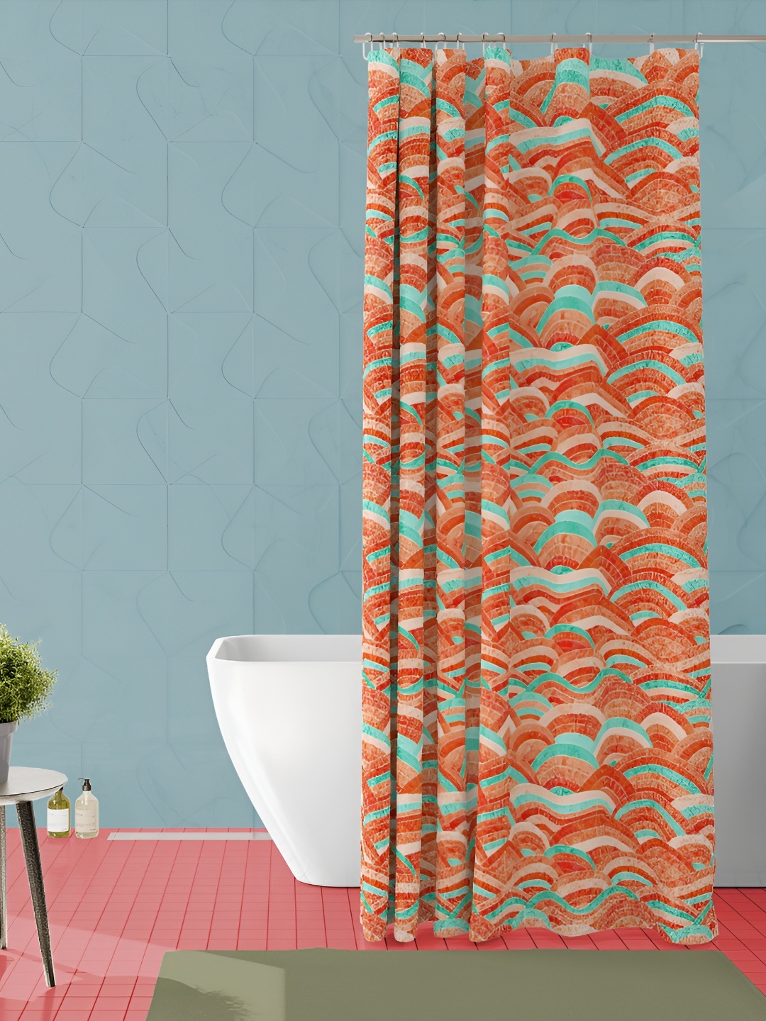 

ArtzFolio Orange and Sea-Green Abstract Printed Waterproof Shower Curtain