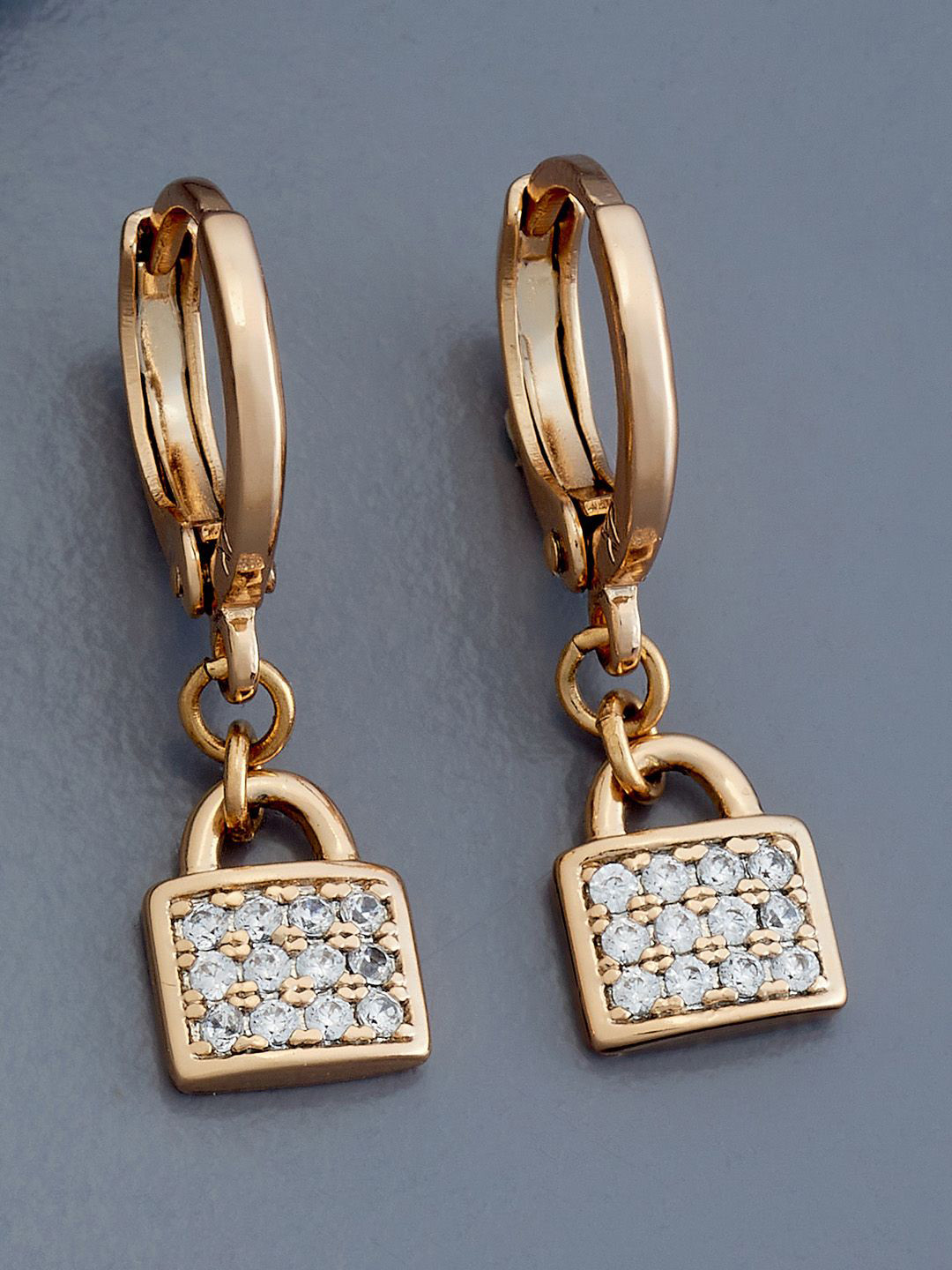 

Kushal's Fashion Jewellery Rose Gold-Plated Zircon Square Hoop Earrings