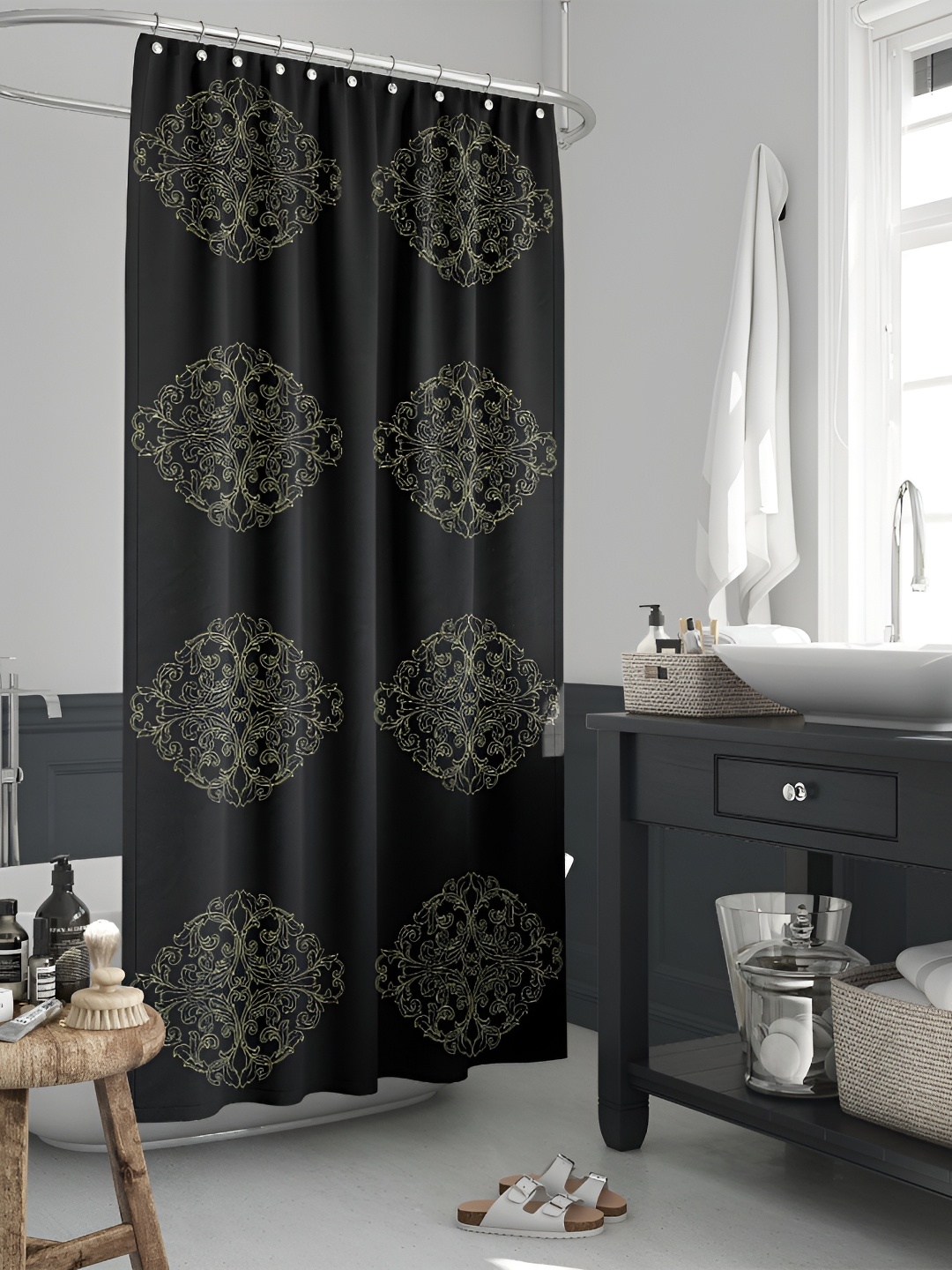 

ArtzFolio Black & Green Printed Waterproof Shower Curtain
