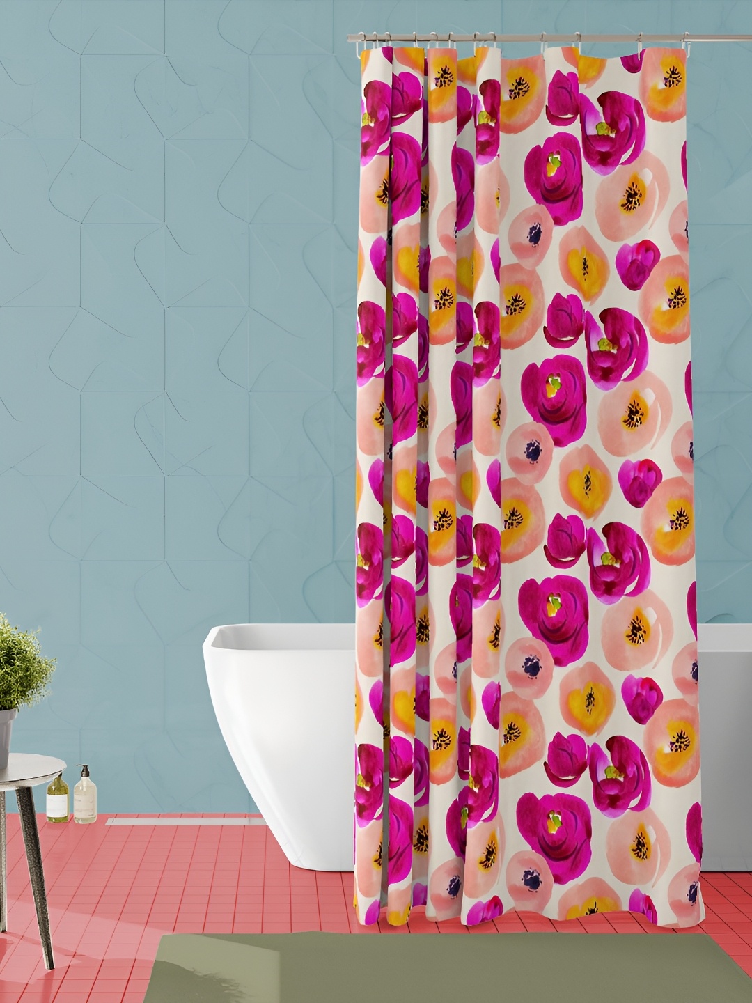 

ArtzFolio Pink & Yellow Printed Waterproof Shower Curtain
