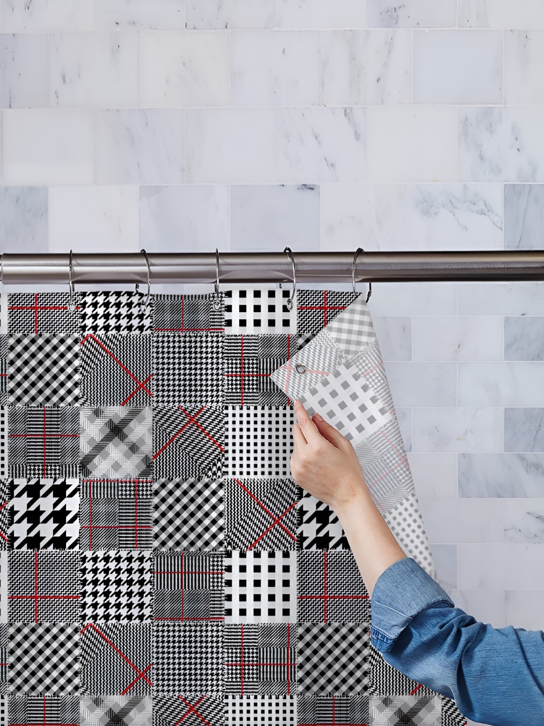 

ArtzFolio Black & White Checked Waterproof Shower Curtain