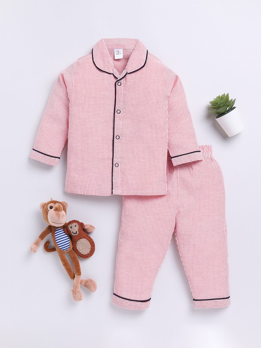 

Clt.s Kids Striped Pure Cotton Night suit, Pink