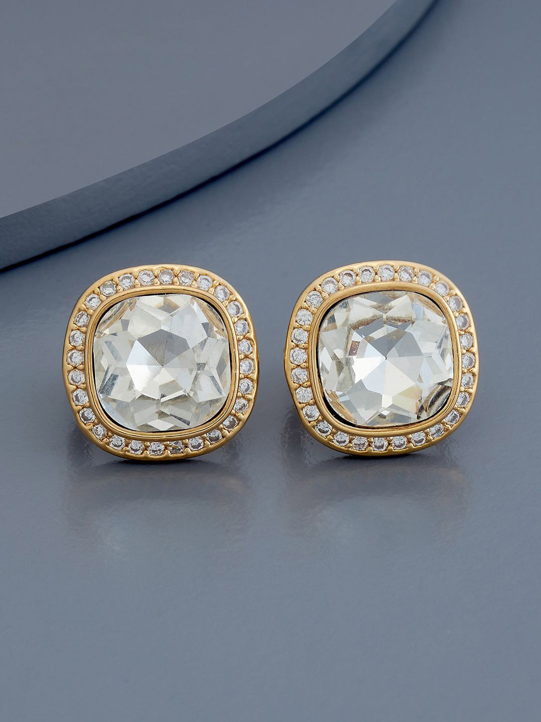 

Kushal's Fashion Jewellery Gold Plated Zircon Studded Square Hoop Earrings