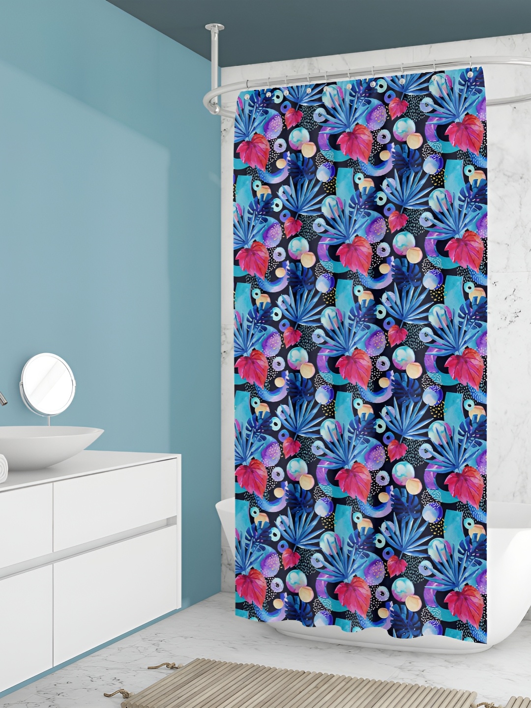 

ArtzFolio Blue & Pink Printed Waterproof Shower Curtain