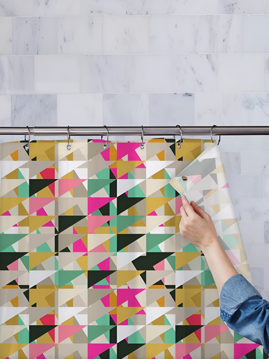 

ArtzFolio Green & Pink Printed Waterproof Shower Curtains