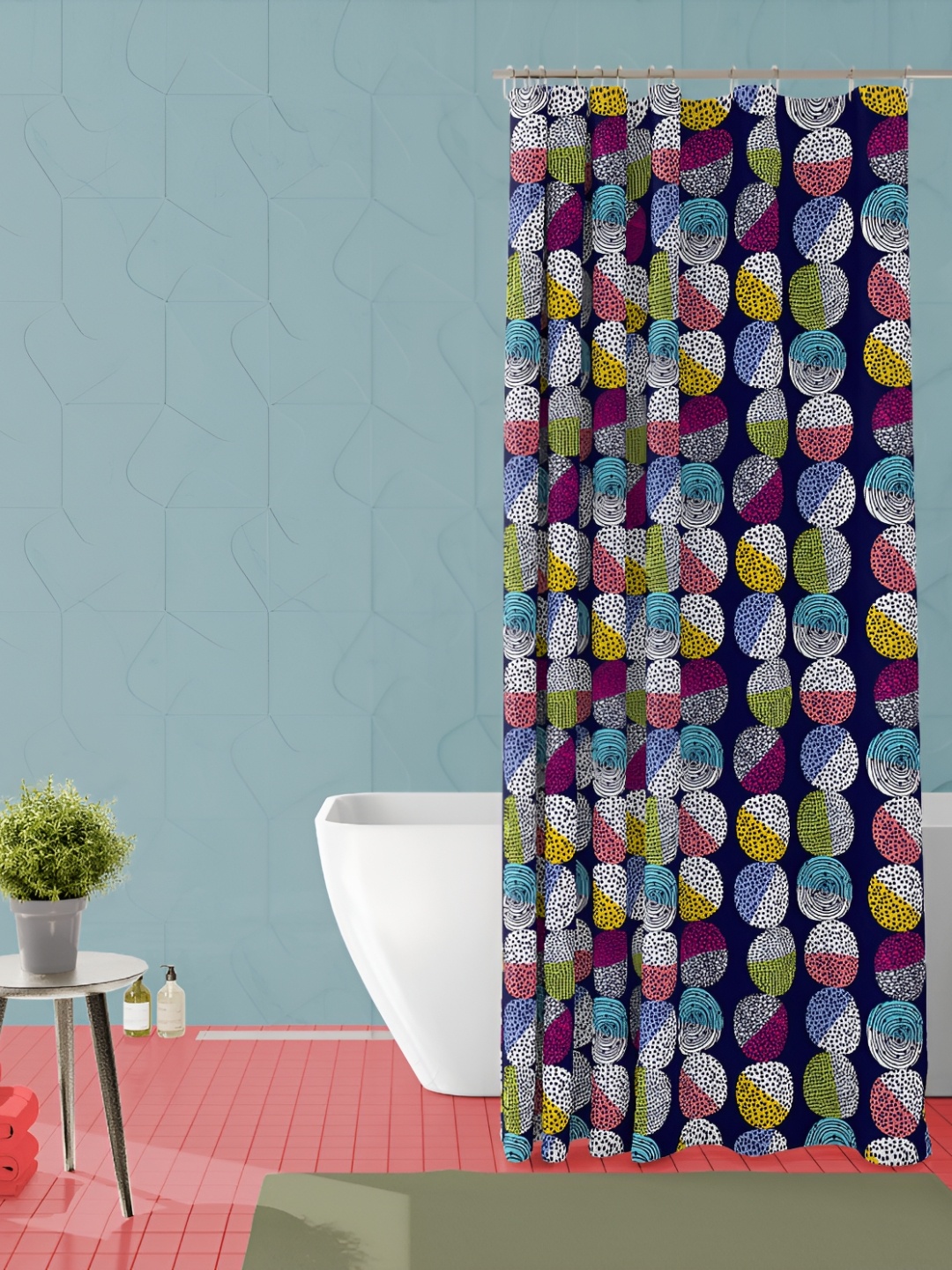 

ArtzFolio Navy Blue & White Geometric Printed Waterproof Shower Curtain