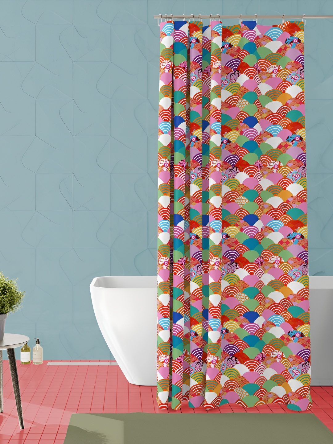 

ArtzFolio Pink and Blue Geometric Printed Waterproof Shower Curtain